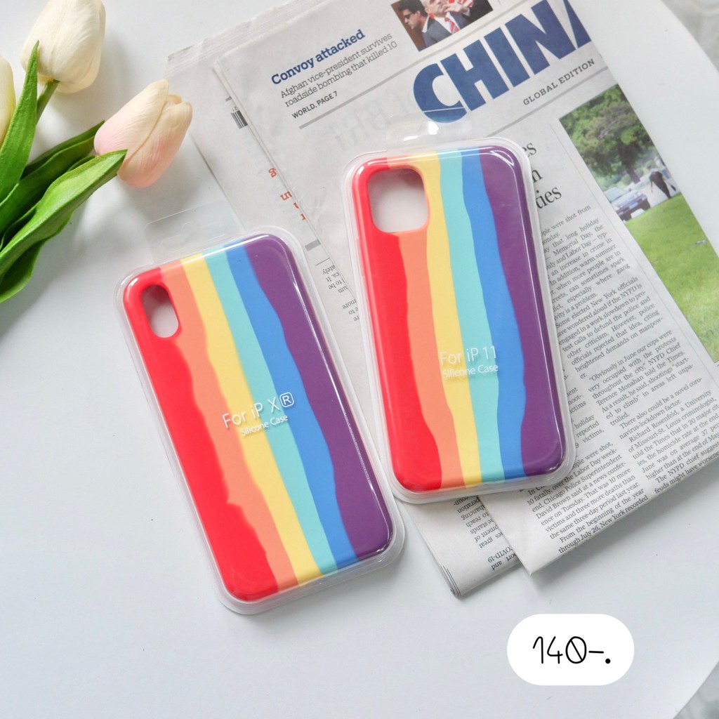 🍎 คลุมรอบ สีรุ้งแบบไม่มีโลโก้ เคสสีรุ้ง เคสซิลิโคน