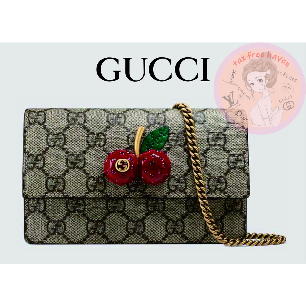 Shopee ถูกที่สุด 🔥100% ของแท้ 🎁 Brand New Gucci GG Supreme Canvas Cherry Mini Bag