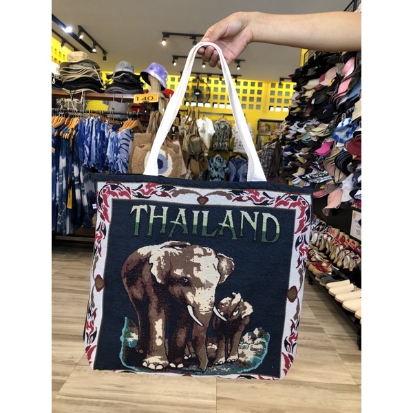 ถุงผ้า/กระเป๋าผ้าเมืองใหญ่ลายช้างใบใหญ่Thailand