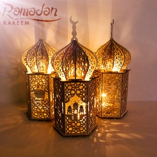 [รับประกัน] *IDUL Fitri* โคมไฟตั้งโต๊ะ LED วัสดุไม้ Eid Mubarak Ramadan Mosque Motif