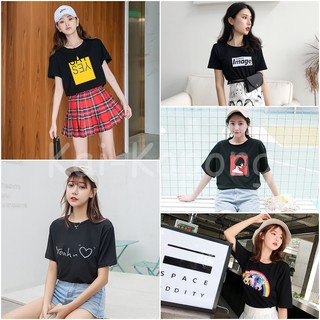 เสื้อยืดสีดำ 16 ลาย ผ้าเรยอน พร้อมส่ง