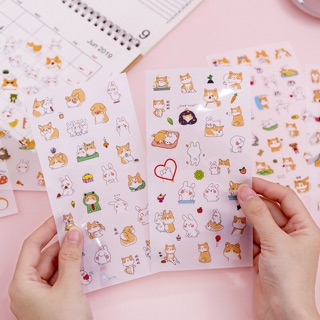 สติกเกอร์ น้องหมาชิบะ (ได้ 6 แผ่น) และกระต่ายสีขาว สติ๊กเกอร์น่ารัก (Cute Shiba Dog Sticker) ของแจก ของขวัญ