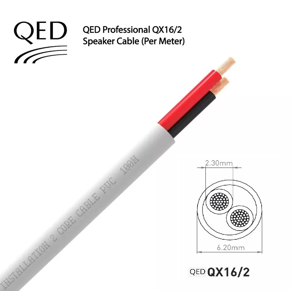 QED QX16/2  2 Core  สายลำโพงของแท้คุณภาพดี  สำหรับลำโพงคู่หน้าหรือ Surround ATMOS จาก UK   ยาว 10 เมตร