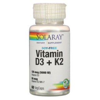 Solaray, Vitamin D3 + K2, Soy-Free, 125 mcg (5000 IU) [ 60 VegCaps ] puritan