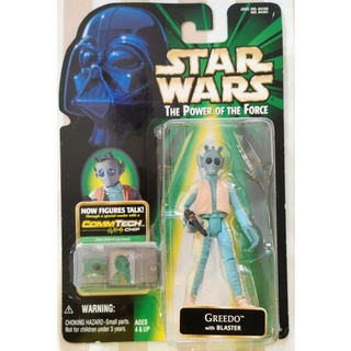 Star Wars The Power of the Force Green Card Commtech Greedo with blaster Action Figure, 3.75 Inches JP