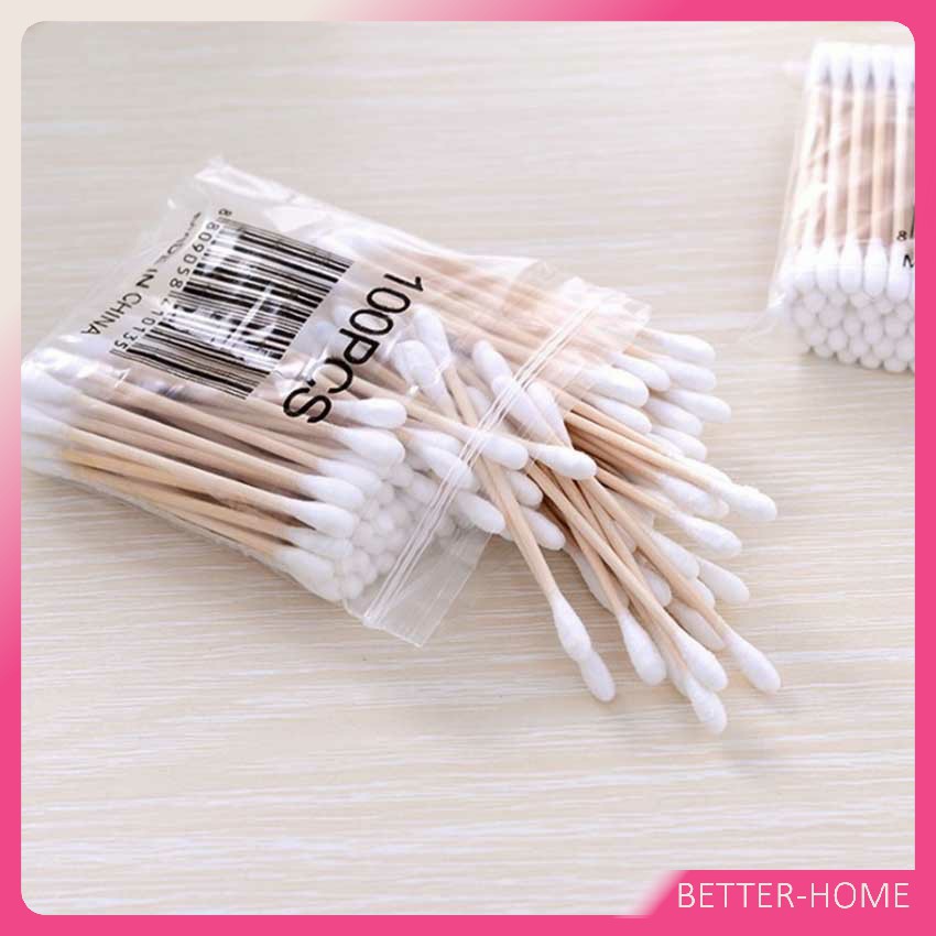 Better สำลีแบบไม้  1 แพ็ค สำลีก้านด้ามไม้  หัวคู่คัตเติ้ลบัต บรรจุ 80 ก้าน Cotton swab