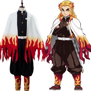 เสื้อคลุม เสื้อคาร์ดิแกน เสื้อกิโมโน คอสเพลย์ Demon Slayer Rengoku Kyoujurou ฮาโลวีน สําหรับผู้ชาย (XL, สีขาว)