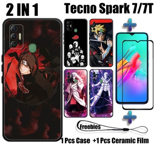 2 IN 1 เคสโทรศัพท์ นารูโตะ พร้อมกระจกนิรภัย สําหรับ Tecno Spark 7 Spark 7T เคสโทรศัพท์ และตัวป้องกันหน้าจอเซรามิค โค้ง