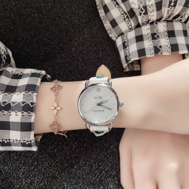 🎀 (สด-ผ่อน) นาฬิกา Coach 14502702 Ladies Delancey Watch สายหนัง สีขาว