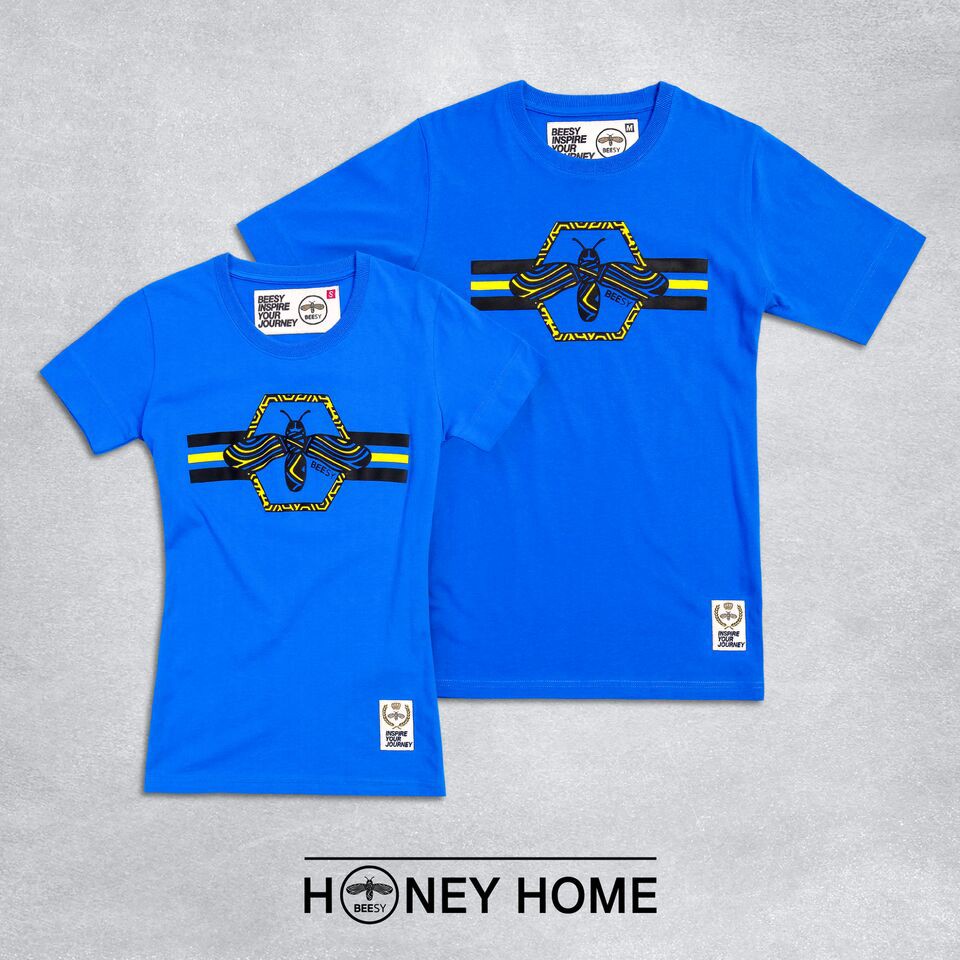 Beesy เสื้อคอกลม ชาย หญิง รุ่น Honey comb สีฟ้า