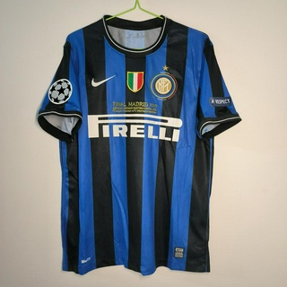 เสื้อกีฬาแขนสั้น ลายทีมชาติฟุตบอลชั้นนํา Inter Milan 09 10 ชุดเหย้า สไตล์เรโทร สําหรับผู้ใหญ่