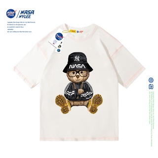 เสื้อยืดแขนสั้น ผ้าฝ้าย พิมพ์ลายการ์ตูนหมี Nasa NYLEE แฟชั่นฤดูร้อน สําหรับผู้ชาย และผู้หญิง