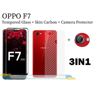 3in1 Oppo F11 PRO F9 F7 F5 Full Screen Tempered Glass Film +Camera lens film+Carbon Fiber Back Film