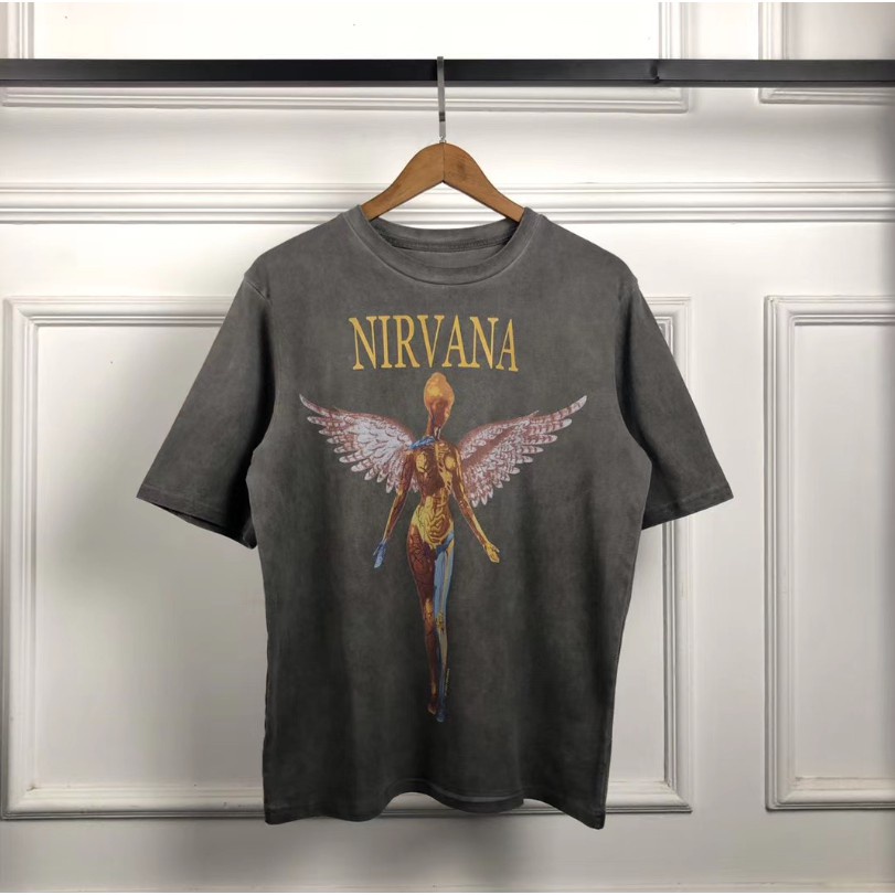 เสื้อยืดแขนสั้นผ้าฝ้ายพิมพ์ลาย Nirv Ana