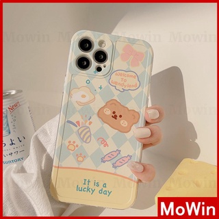 Mowin - เคสไอโฟน เคส iPhone ซิลิโคนนุ่มคุณภาพสูง TPU เคสใสขอบสี่เหลี่ยมกล้องป้องกันการกระแทกหมี Rhombus การ์ตูนสไตล์น่ารักสำหรับ iPhone 13 Pro Max iPhone 12 Pro Max iPhone 11 Pro Max iPhone 7 Plus iPhone XR XS MAX 🥑MW🥝