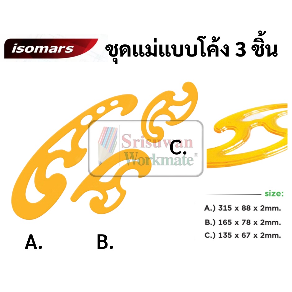 Isomars ISM-05 ชุดไม้บรรทัดแม่แบบโค้ง ชุด 3 ชิ้น ไม้บรรทัดเขียนแบบ โค้ง นกแก้ว เทมเพลท