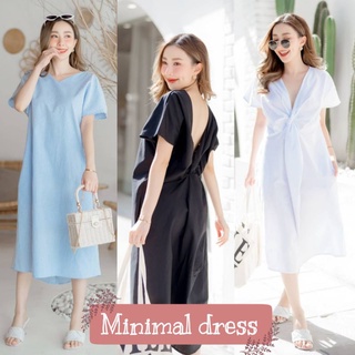 Minimal style เดรสยาวคลุมเข่า ดีเทลทวิตหน้าสไตล์มินิมอล