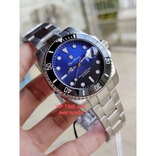 นาฬิกา OLYM PIANUS (OP) AUTOMATIC submariner ขอบหมุนได้ กระจกsapphire รุ่น 899832AG หน้าปัดทูโทน ขอบเซรามิกดำ