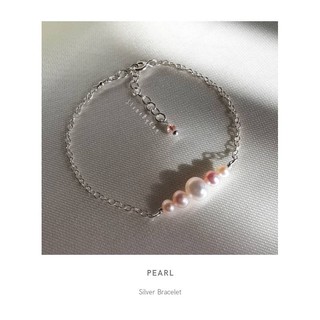 สร้อยข้อมือเงิน+ไข่มุกแท้สีธรรมชาติ Pearl