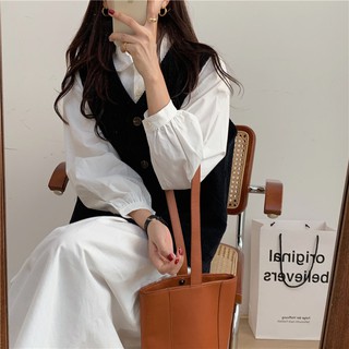 40147 ชุดเดรส เสื้อกั๊ก ผ้าลูกฟูก ความยาวปานกลาง สีพื้น
