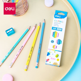 Deli Graphite Pencil 2B ดินสอไม้ 2B ทรงหกเหลี่ยม แพ็ค 12 แท่ง ดินสอ เครื่องเขียน อุปกรณ์การเรียน ดินสอ2B school