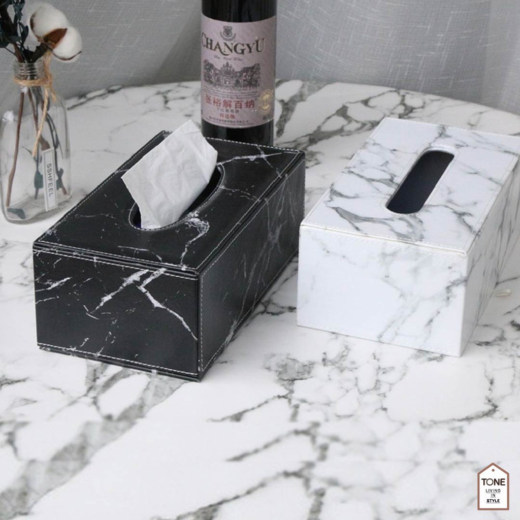 กล่องใส่ทิชชู่ Tissue Box กล่องใส่กระดาษทิชชู่ (MH_013) ลายหินอ่อน ใส่ทิชชู่แผ่นยาว แบบหนังลายชัดสวย