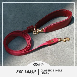 สายจูงสัตว์เลี้ยง Classic pet single leash หนังนิ่มแท้+ไนล่อน ความยาว 115 cm สายจูงสุนัข สายจูงแมว | Mr.&amp;Mrs.Sniff