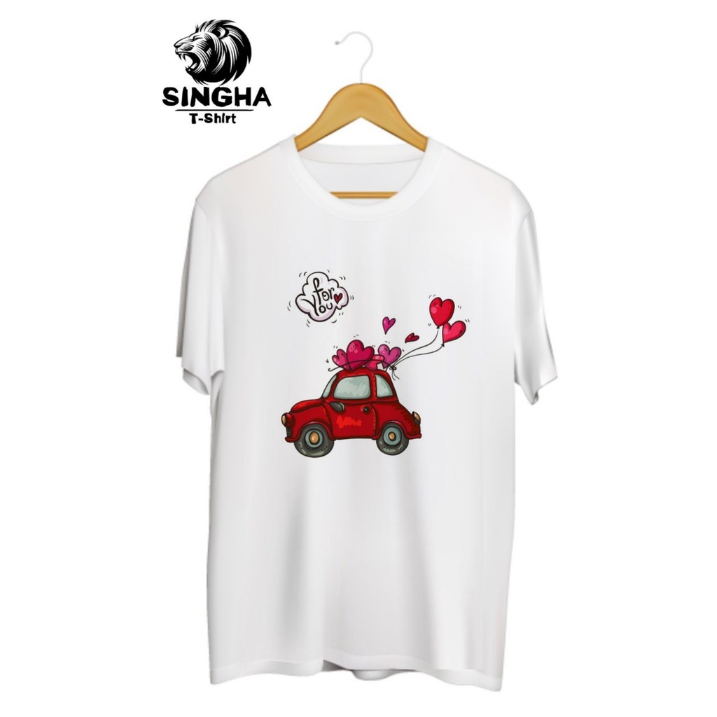 SINGHA T-Shirt Valentine's 💕 เสื้อยืดสกรีนลาย รถหัวใจ