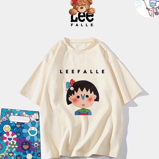 [S-5XL]Leefalle เสื้อยืดแขนสั้น ผ้าฝ้าย ทรงหลวม พิมพ์ลายเชอร์รี่ มารุโกะ สําหรับคู่รัก