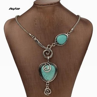 SKYSTAR_Womens Vintage Charm Heart Bib Collar Statement Pendant Turquoise Necklace