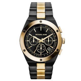 MICHAEL KORS WOMENS BLACK STAINLESS YELLOW GOLD TONE ACCENT CHRONO WATCH MK5995