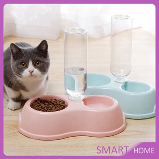 สำหรับสุนัขและแมว แบบ 2 หลุม ว์ ชามให้อาหาร พร้อม พร้อมขวดน้ำ Pet feeding bowl