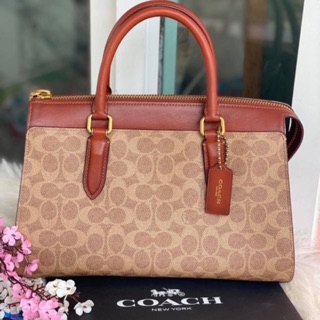 (ผ่อน0%) กระเป๋า Coach 30949 Bond Bag In Signature Canvas Tan/Rust/Brass งานshop สะพายข้าง ลายซี สีน้ำตาล