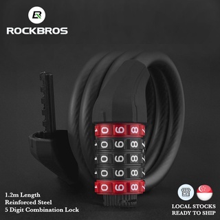 ROCKBROS 1.2m Bicycle Lock Cycling 5 Digit Combination Steel Anti Theft Security Locks For Bikes