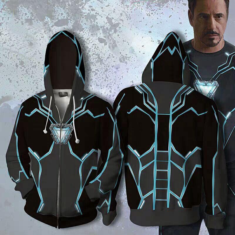 Iron Man โทนี่สตาเครื่องแต่งกายเวนเจอร์สอินฟินิตี้สงครามภาพยนตร์เสื้อกันหนาวหมวกคอสเพลย์เสื้อซิปเสื้อผ้า