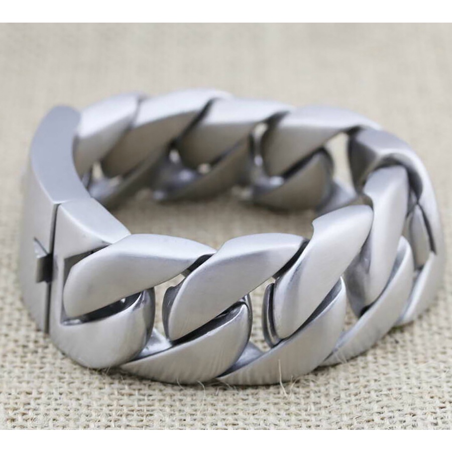 26/31 มม.แปรง Vintage Cuban Chain Matte Silver สีสแตนเลสสตีลผู้ชายสร้อยข้อมือกว้างเครื่องประดับ