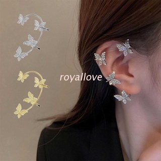 เครื่องประดับผู้หญิงต่างหูแบบติดหูรูปผีเสื้อ Royal Rhinestone