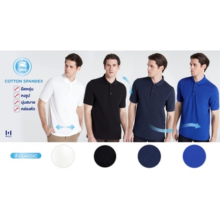 เสื้อโปโลชาย MOS CLASSIC POLO T-SHIRT รุ่น MDB-0114 COTTON SPANDEX (กรมมิดไนท์/น้ำเงินแซฟไฟน์/ดำ/ขาว)