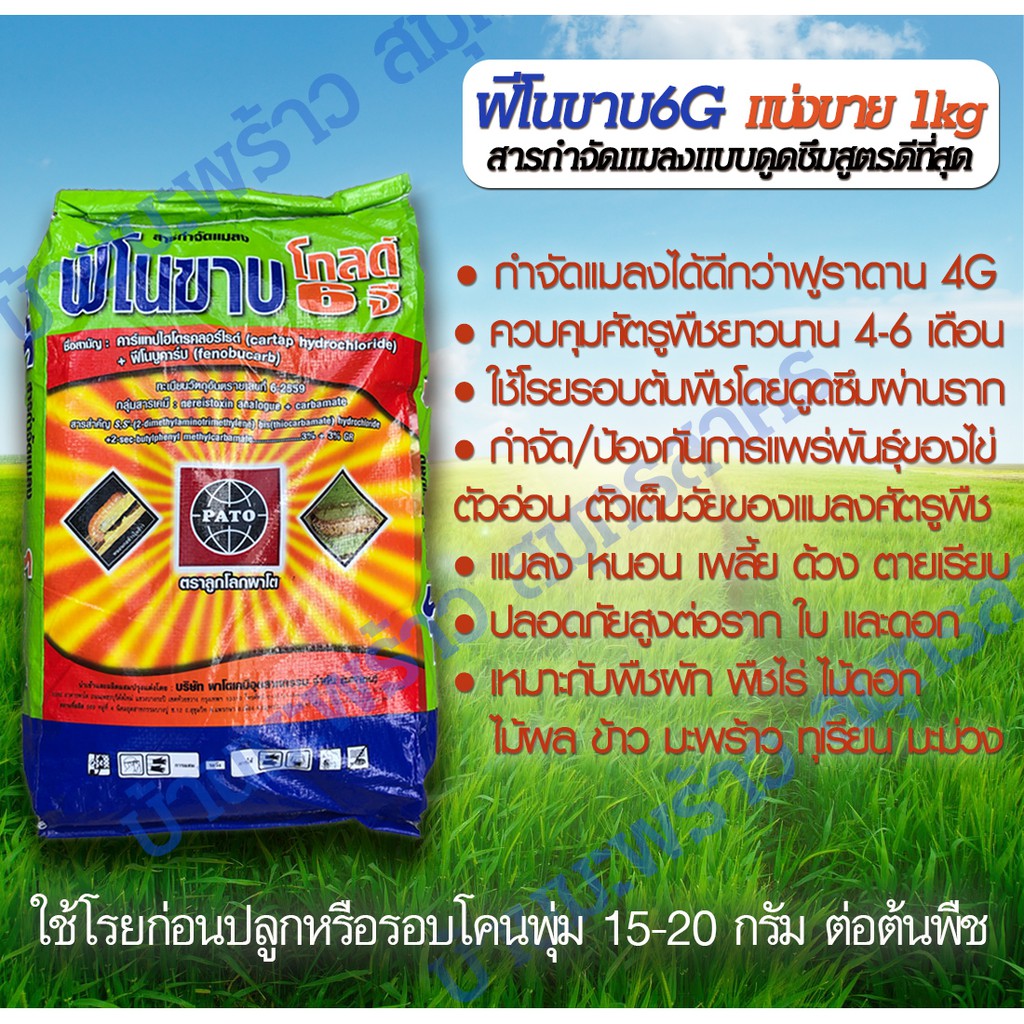 ฟีโนขาบ 6G ฟีโนบูคาร์บ สารกำจัดแมลงแบบดูดซึมสูตรดีที่สุด แบ่งขาย 1kg กำจัดหนอน เพลี้ย ฆ่าแมลง ด้วงมะพร้าว ใช้แทน ฟูราดาน