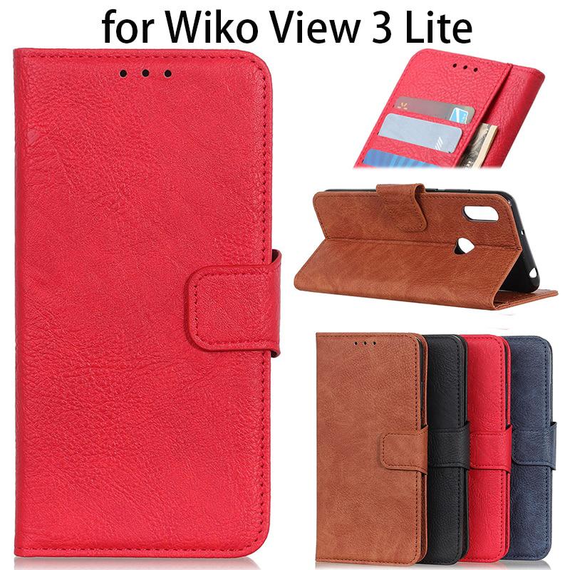 Wiko VIEW 3 Lite Case ลิ้นจี่สีธุรกิจบริสุทธิ์ View3 Pro หนัง PU นุ่มป้องกันการแตก TPU ปก