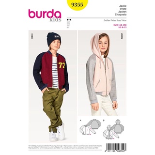 แพทเทิร์นตัดเสื้อกันหนาว เสื้อกันหนาวมีฮูด ยี่ห้อ Burda Kids (9355) ไซส์ 6-13 ขวบ (สูง 116-158 cm.)