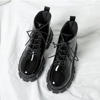 พร้อมส่ง รองเท้าบูทผู้หญิง ส้นหนา ไม่มีซิปข้าง
