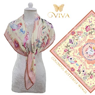 ผ้าพันคอ รุ่น Birds of Garden Scarf เนื้อผ้า Silk Satin Premium Color : Yellow Pastel