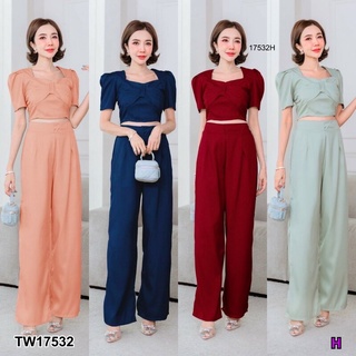 Set 2 ชิ้น เสื้อทรงครอปอกแต่งโบว์ + กางเกงขายาว MM17532 Set of 2 pieces: cropped top + bow pants