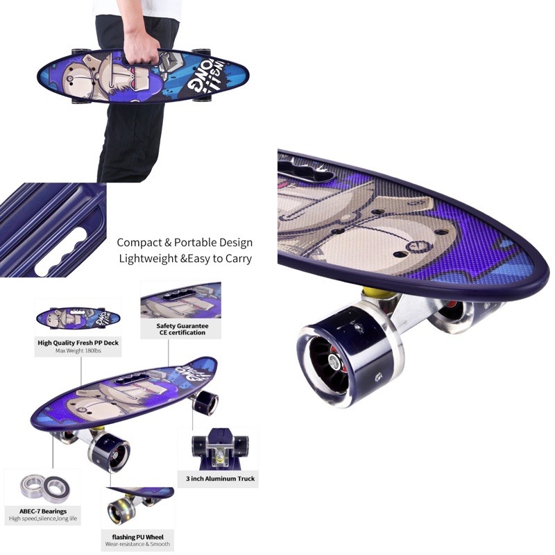 สเก็ตบอร์ด เพนนีบอร์ด  สเก็ตบอร์ดเรโทรทรงปลา  Penny board , Retro Plastic Cruiser Skateboard 🛹🏁 - รูปที่ 6