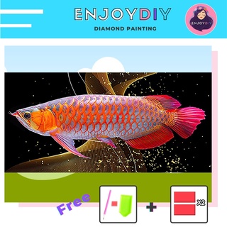 รอสติสคริสตัล 5d diy diamond painting แบบเม็ด ลาย ปลามังกร 3 ติดเต็ม เม็ดกลม EnjoyDIY พร้อมส่งจากไทย