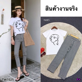 J7025 Set 2ชิ้น เสื้อยืด + กางเกง ลายสก๊อต