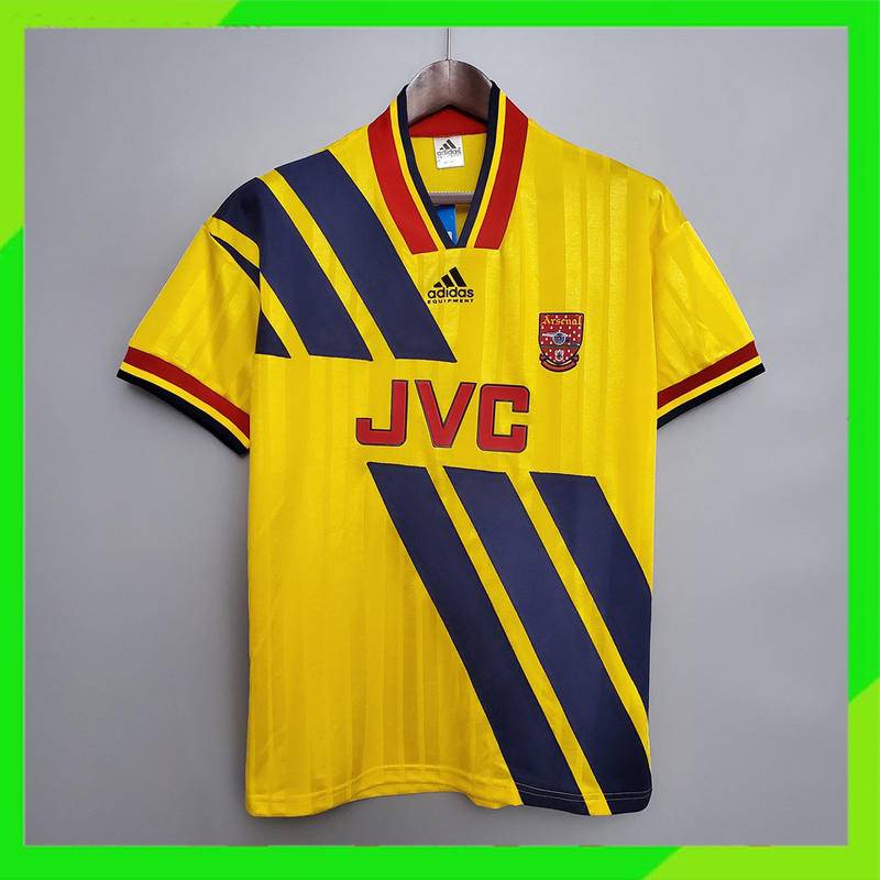 เสื้อกีฬาแขนสั้น ลายทีมชาติฟุตบอล Arsenal Away สีเหลือง สไตล์เรโทร 93-94