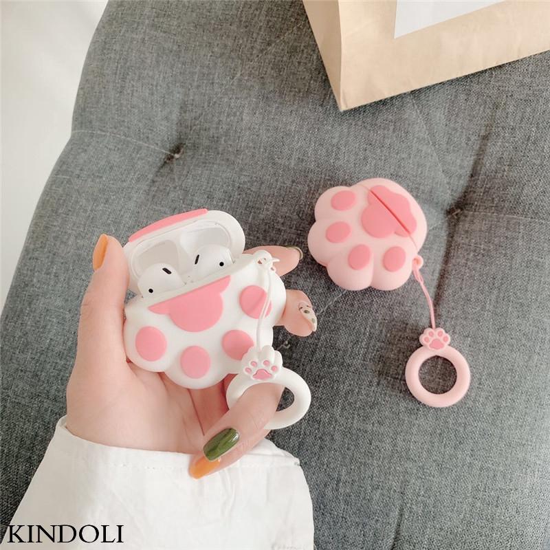 เคสซิลิโคนลายอุ้งเท้าแมว 3 D สําหรับ Airpods 2 1กรณีที่ปก