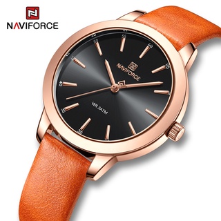 Naviforce ใหม่ นาฬิกาข้อมือควอตซ์ สายหนัง สีโรสโกลด์ เรียบง่าย แฟชั่นสําหรับผู้หญิง NF5024 2022